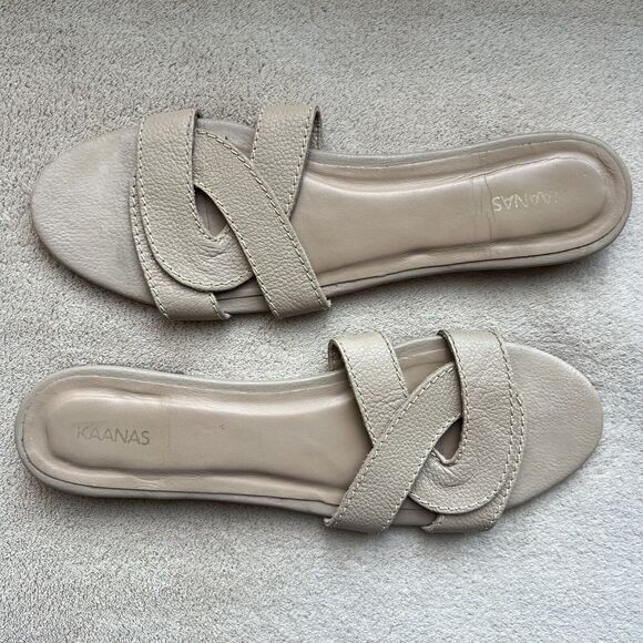 Kaanas Santorini Infinity Loop Nude Tan Leather Strappy Flat Sandals Women’s 11 - Picture 1 of 15